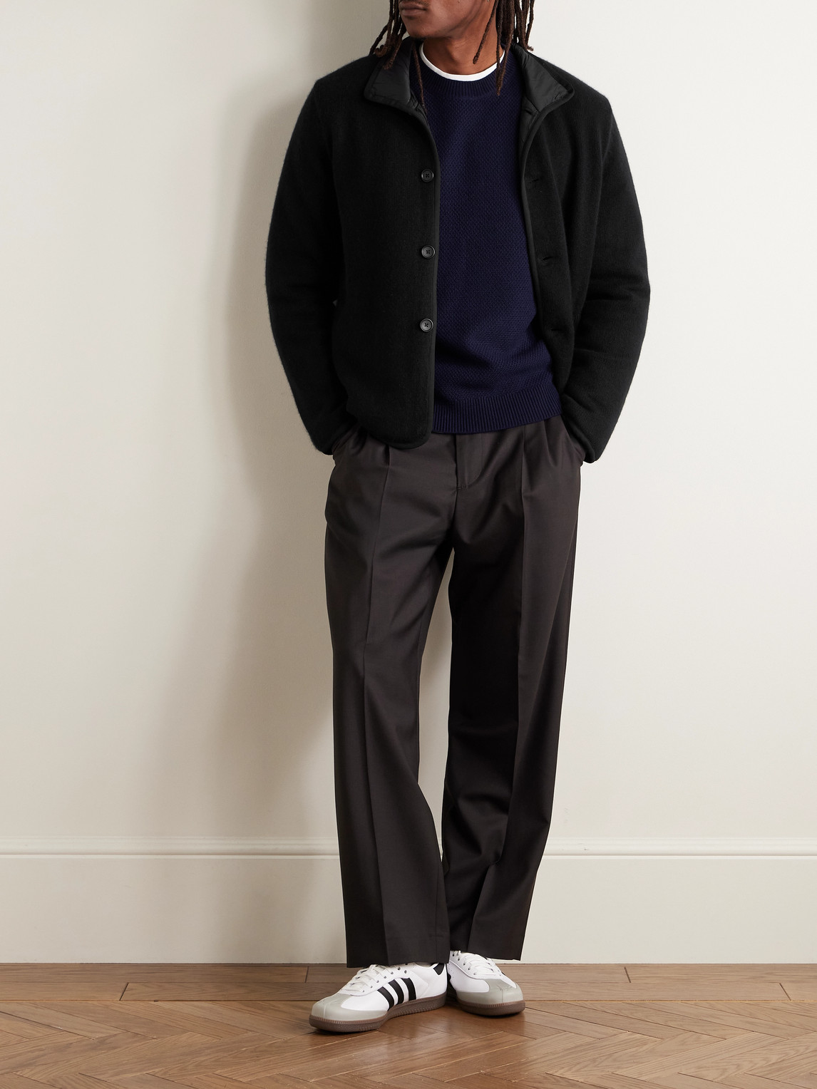 James Perse Suede-trimmed Cashmere Car Coat In Black