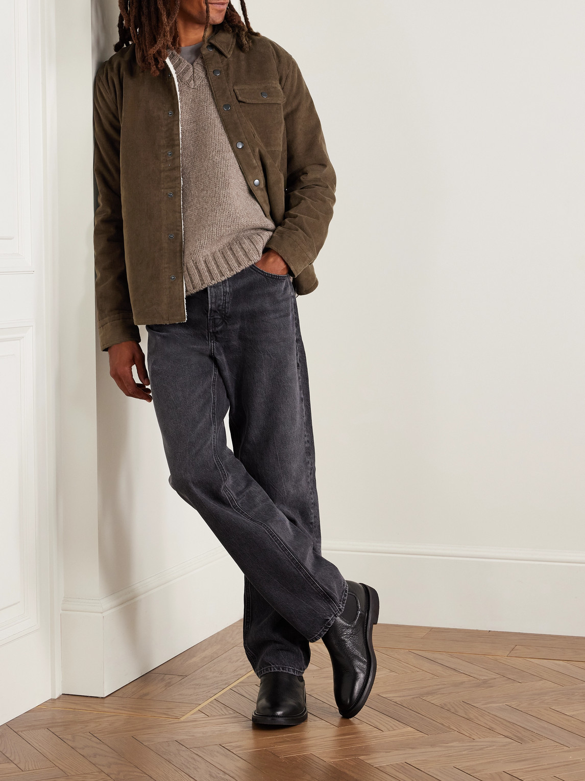 James Perse Fleece-lined Cotton-blend Corduroy Shirt Jacket In Brown