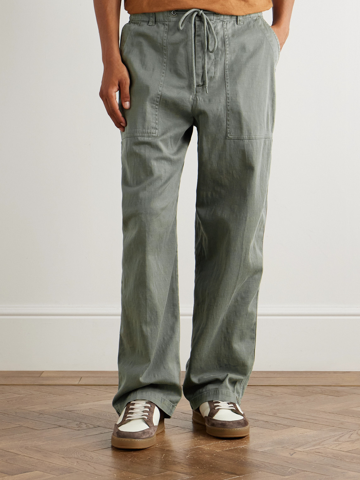  James Perse - Flight Straight-leg Slub Cotton-blend Twill Drawstring Trousers - Men - Green - Uk/us 38 