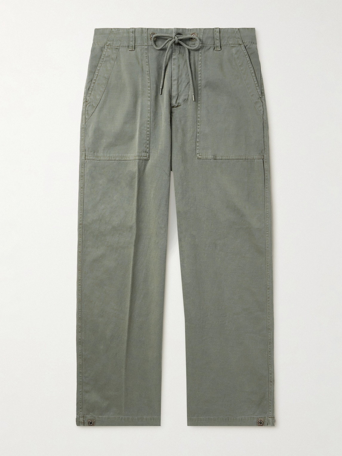 James Perse Flight Straight-leg Slub Cotton-blend Twill Drawstring Trousers In Green