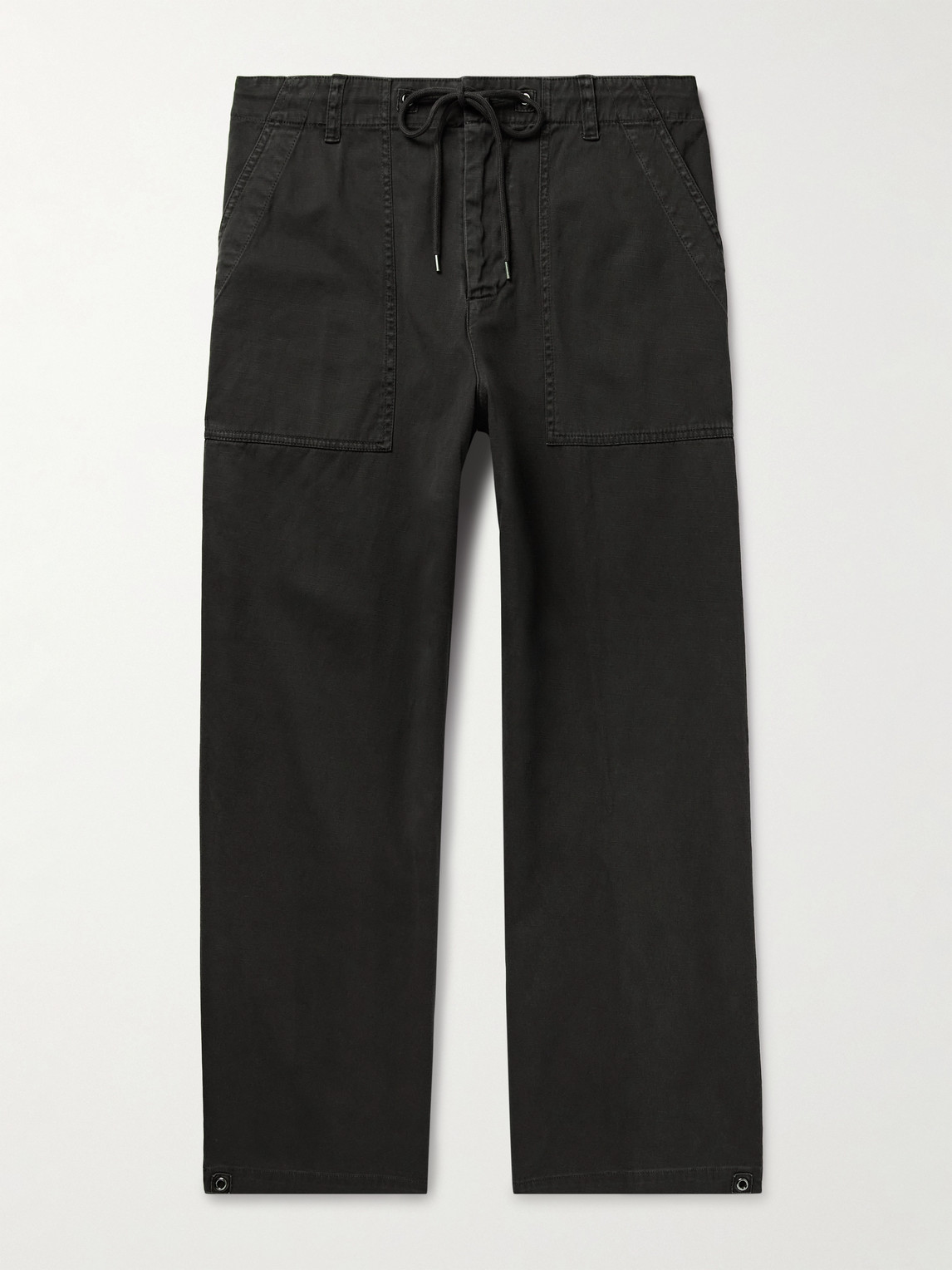 James Perse Flight Straight-leg Slub Cotton-blend Twill Drawstring Trousers In Black