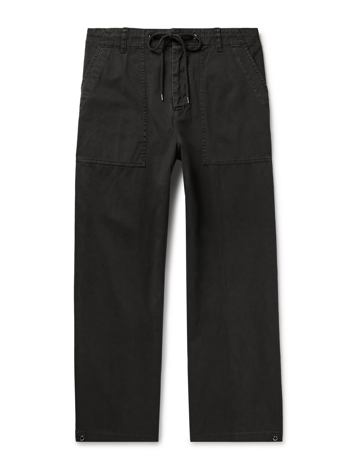 James Perse Flight Straight-leg Slub Cotton-blend Twill Drawstring Trousers In Black