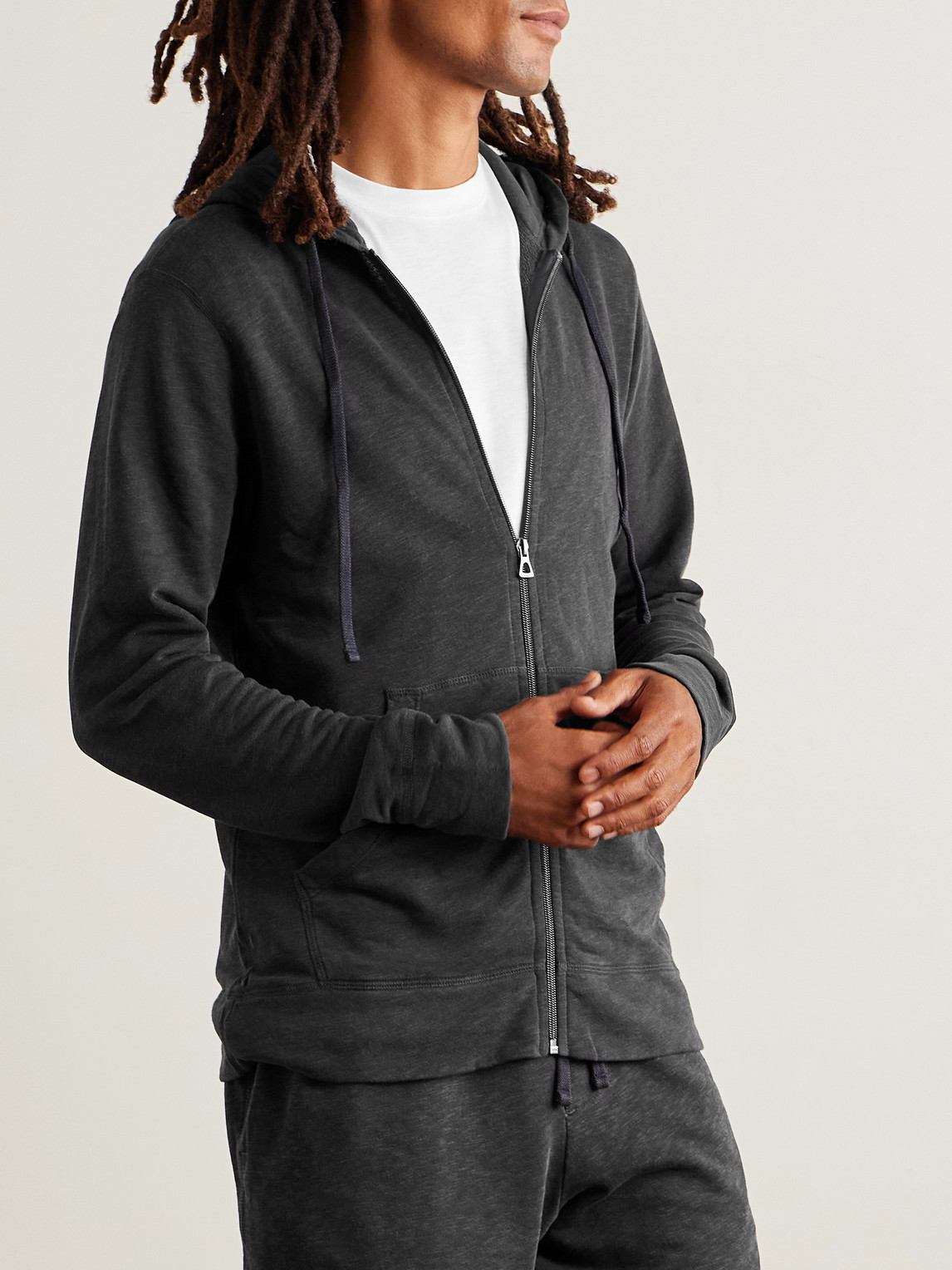 James Perse Garment-dyed Cotton-jersey Zip-up Hoodie In Gray
