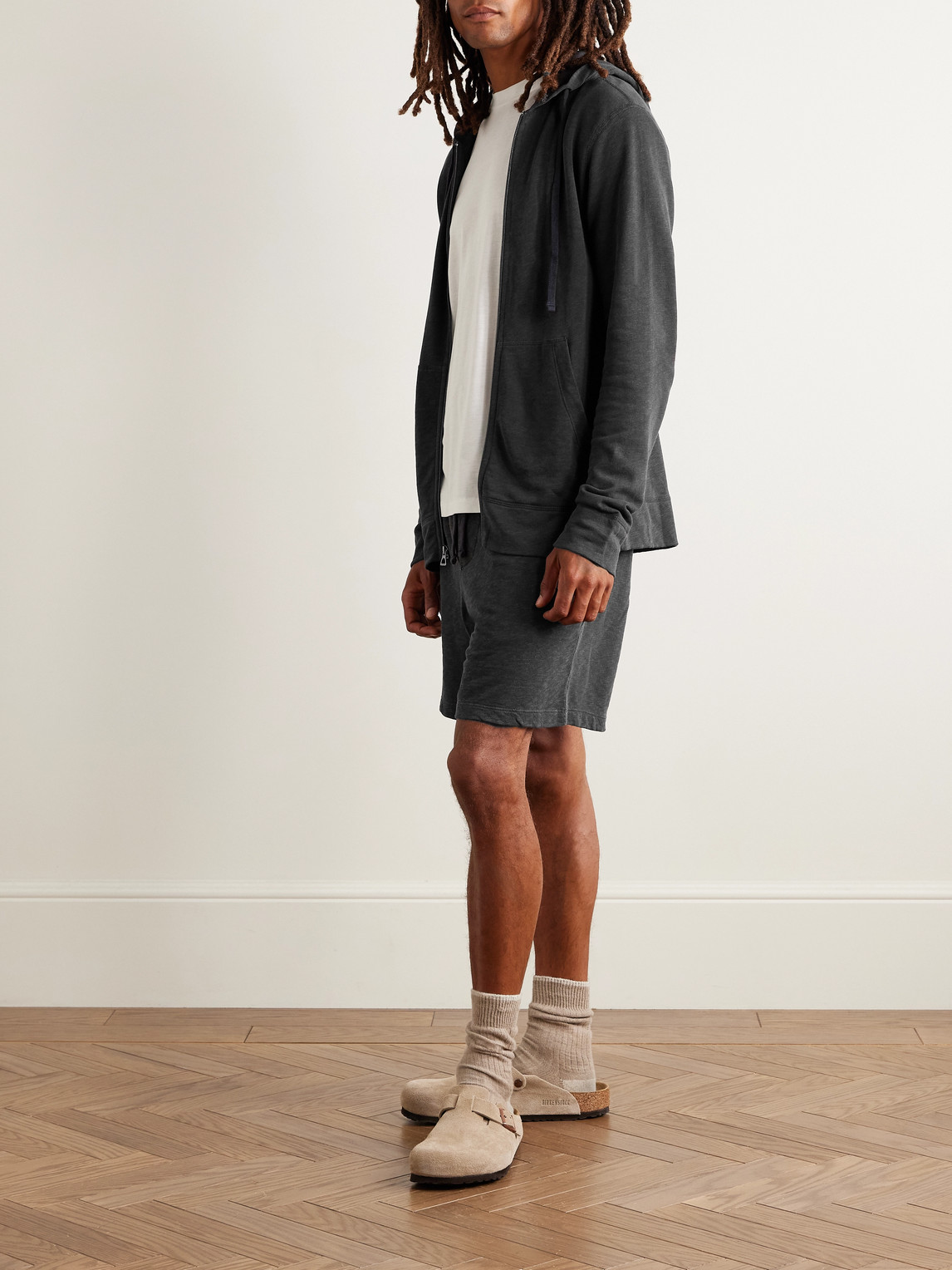 James Perse Garment-dyed Cotton-jersey Zip-up Hoodie In Gray
