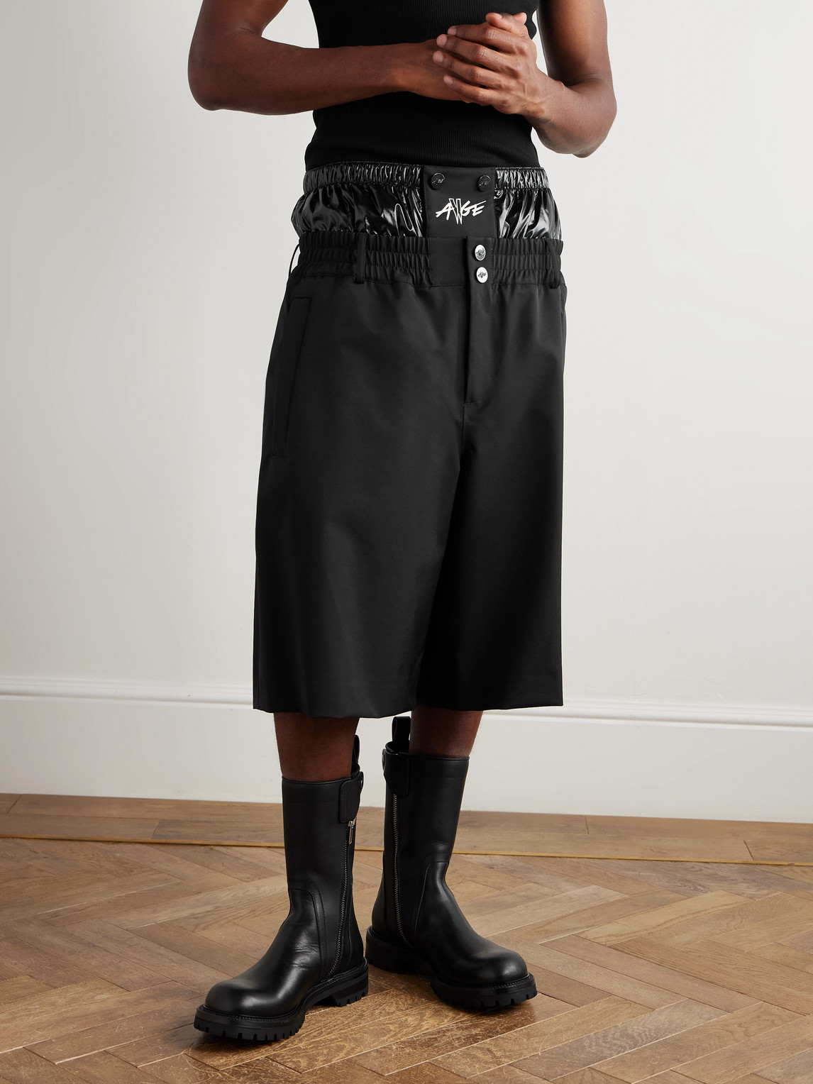 Moncler Genius A$ap Rocky Wide-leg Shell-trimmed Canvas Shorts In Black