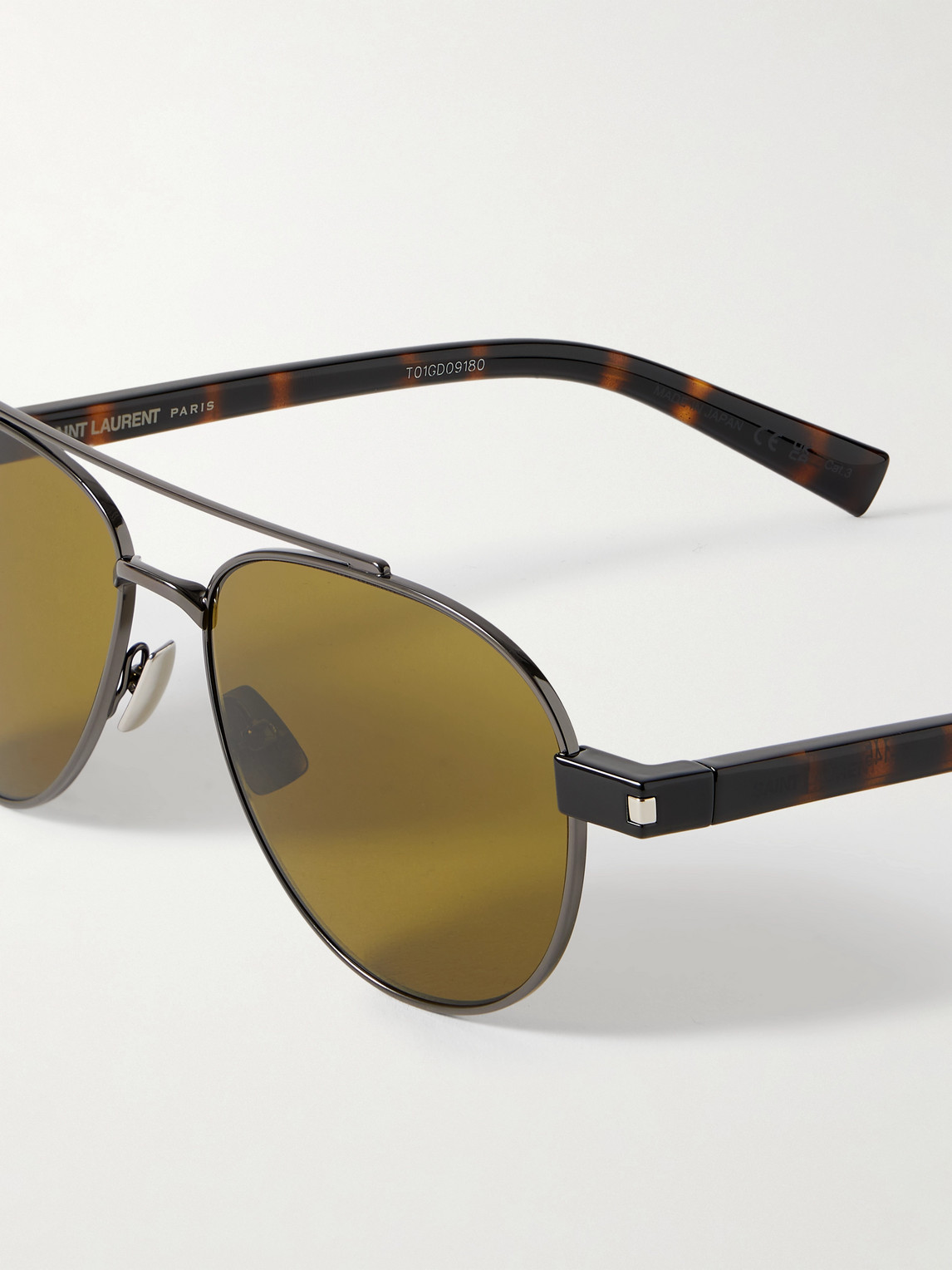 Saint Laurent Aviator-style Gunmetal-tone And Tortoiseshell Acetate Sunglasses In Green