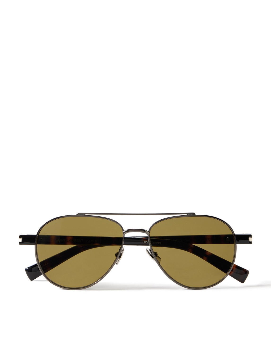 Saint Laurent Aviator-style Gunmetal-tone And Tortoiseshell Acetate Sunglasses In Green