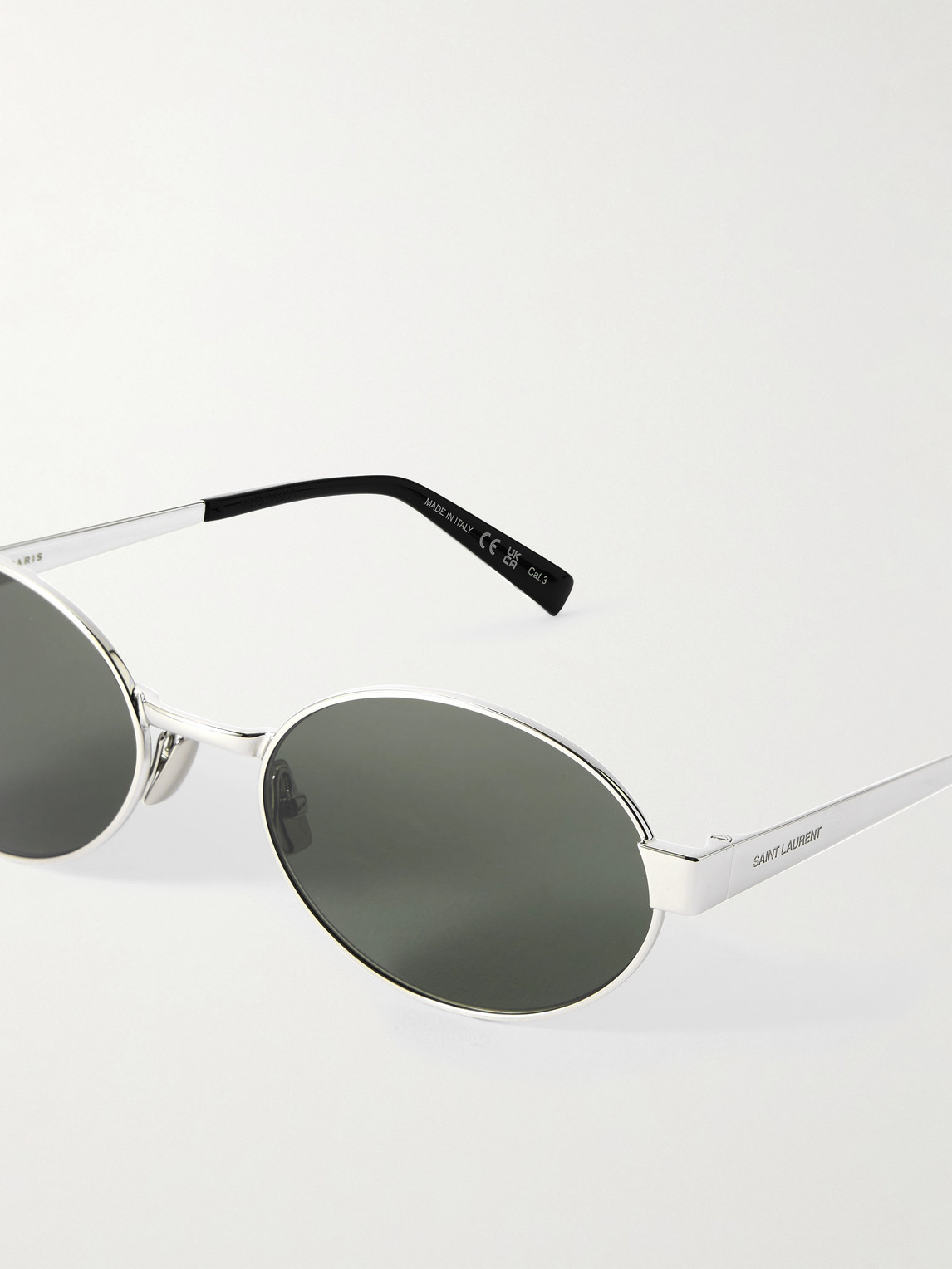 Saint Laurent Oval-frame Silver-tone Sunglasses In Silver