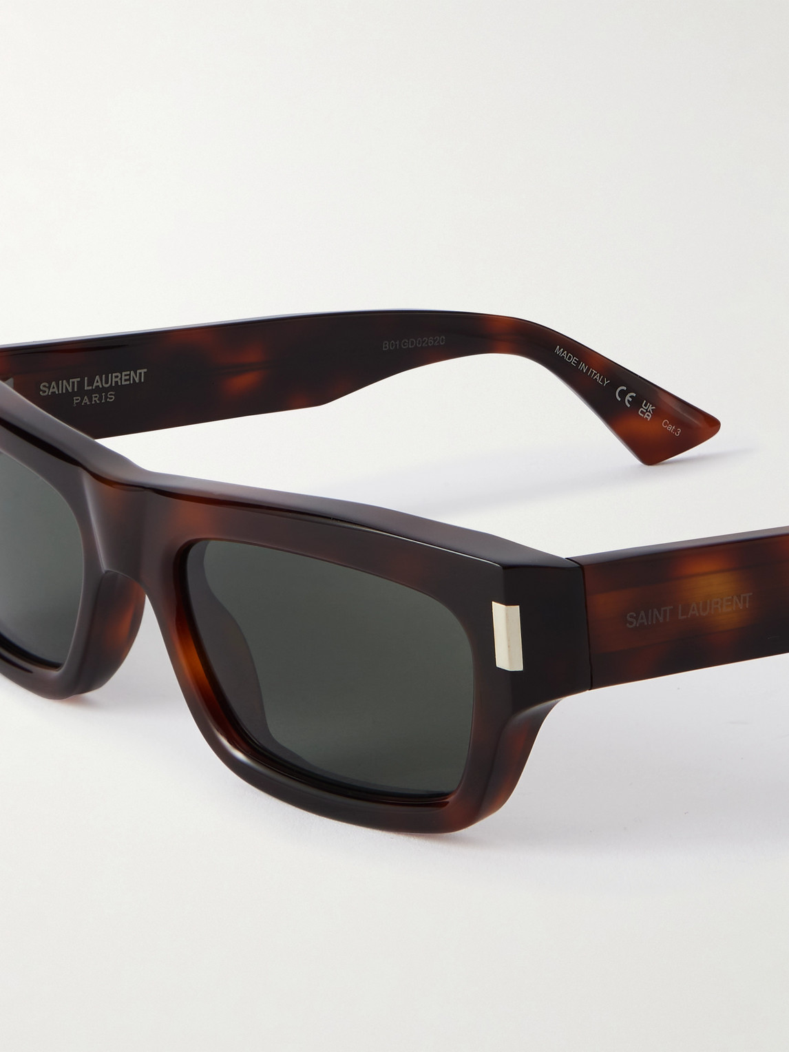 Saint Laurent Rectangular-frame Tortoiseshell Acetate Sunglasses In Black
