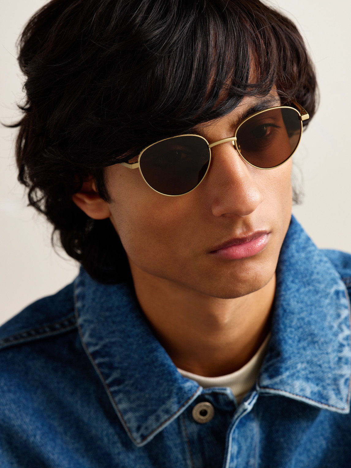 Panthos Round-Frame Gold-Tone Brushed-Titanium Sunglasses — 2
