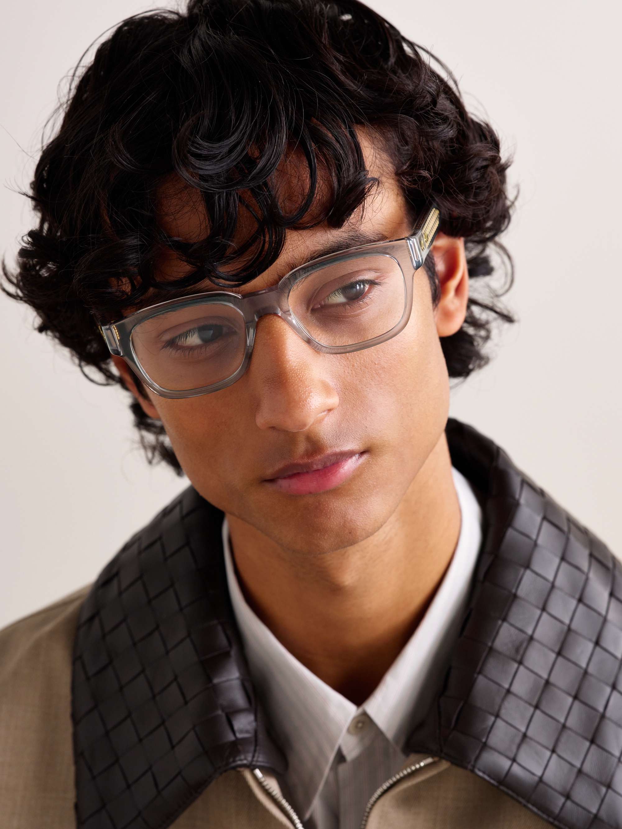 D-Frame Recycled-Acetate and Gold-Tone Optical Glasses - clear - One Size