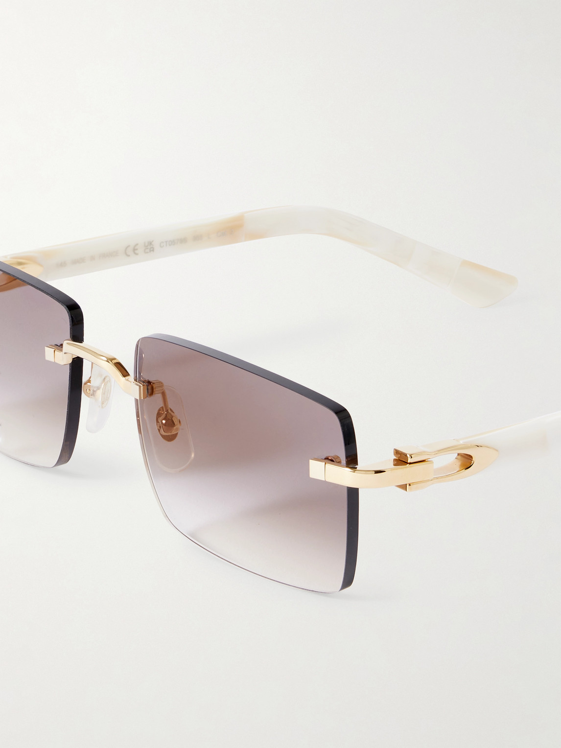 Cartier Signature C Rimless Rectangular-frame Gold-tone And Acetate Sunglasses In Gold