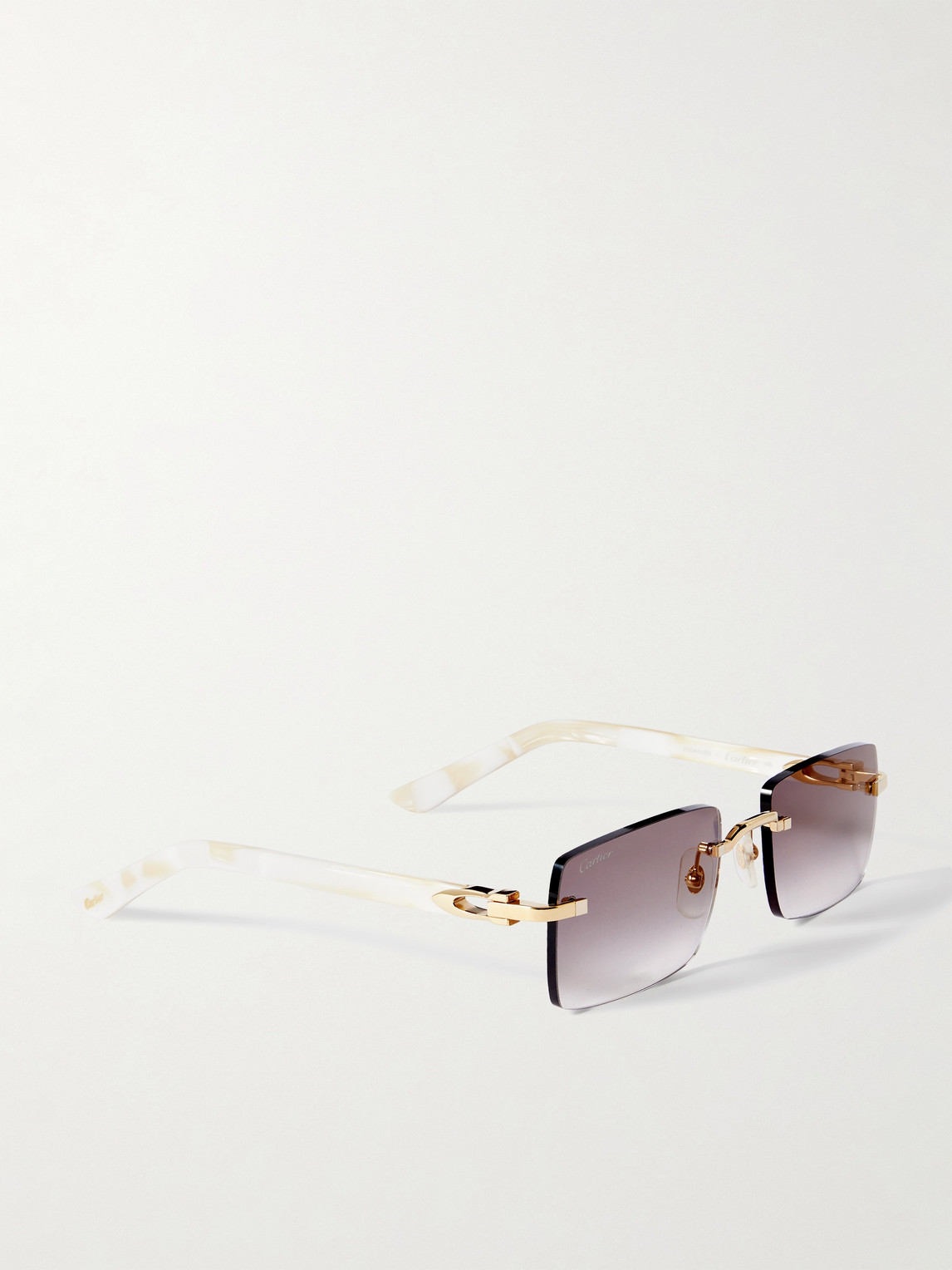 Cartier Signature C Rimless Rectangular-frame Gold-tone And Acetate Sunglasses In Gold