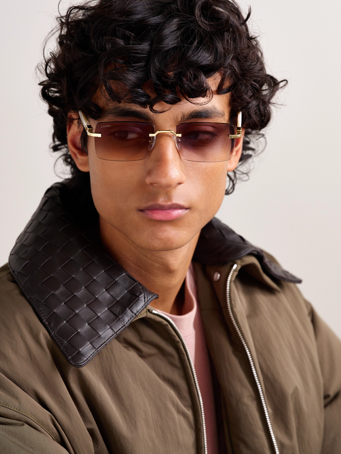 Cartier Signature C Rimless Rectangular-frame Gold-tone And Acetate Sunglasses In Gold