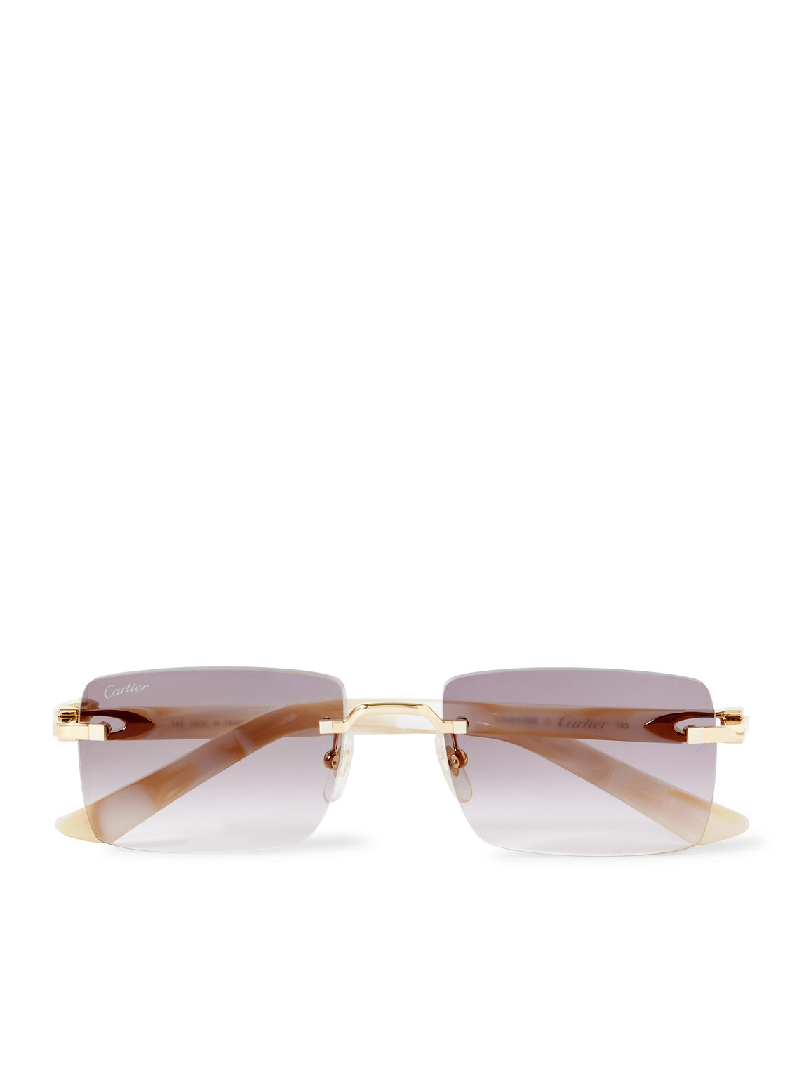 Cartier Signature C Rimless Rectangular-frame Gold-tone And Acetate Sunglasses