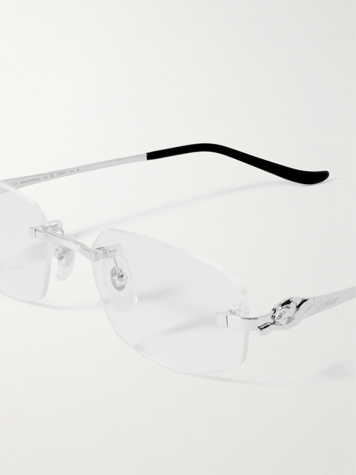 Cartier Panthère De  Rectangular-frame Rimless Silver-tone Optical Glasses In Metallic