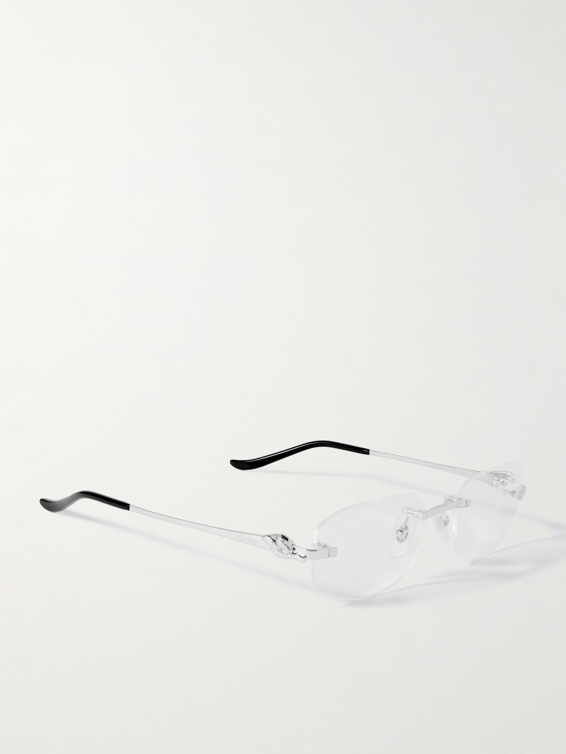 Cartier Panthère De  Rectangular-frame Rimless Silver-tone Optical Glasses In Metallic
