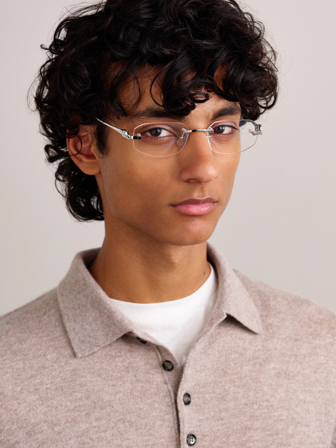 Cartier Panthère De  Rectangular-frame Rimless Silver-tone Optical Glasses In Metallic