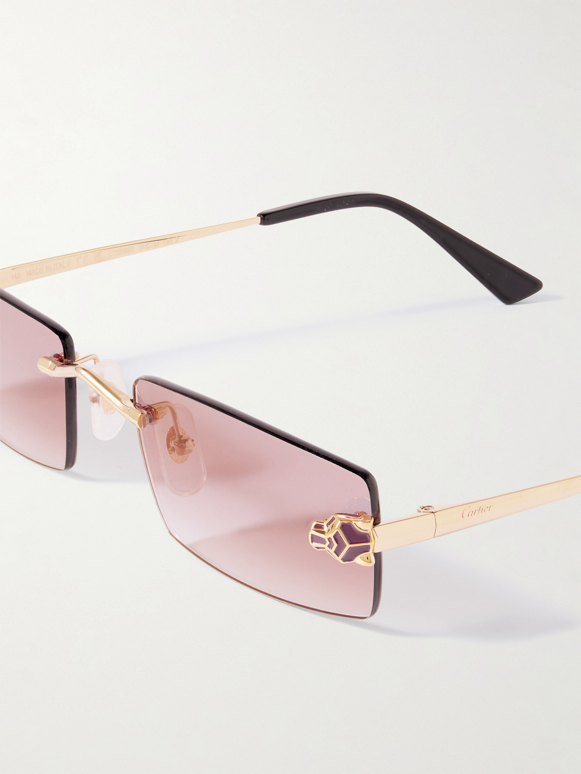 Cartier Panthère De  Rimless Rectangular-frame Gold-tone Sunglasses In Multi