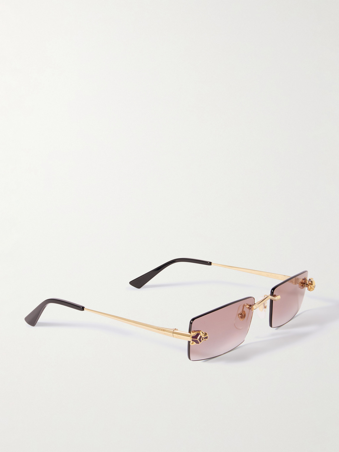 Cartier Panthère De  Rimless Rectangular-frame Gold-tone Sunglasses In Multi