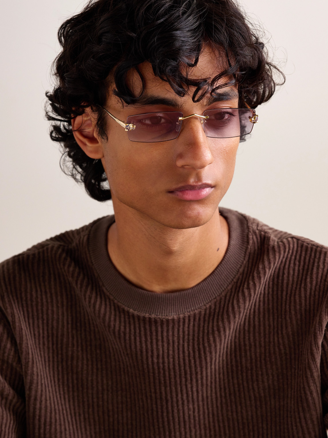 Cartier Panthère De  Rimless Rectangular-frame Gold-tone Sunglasses In Multi