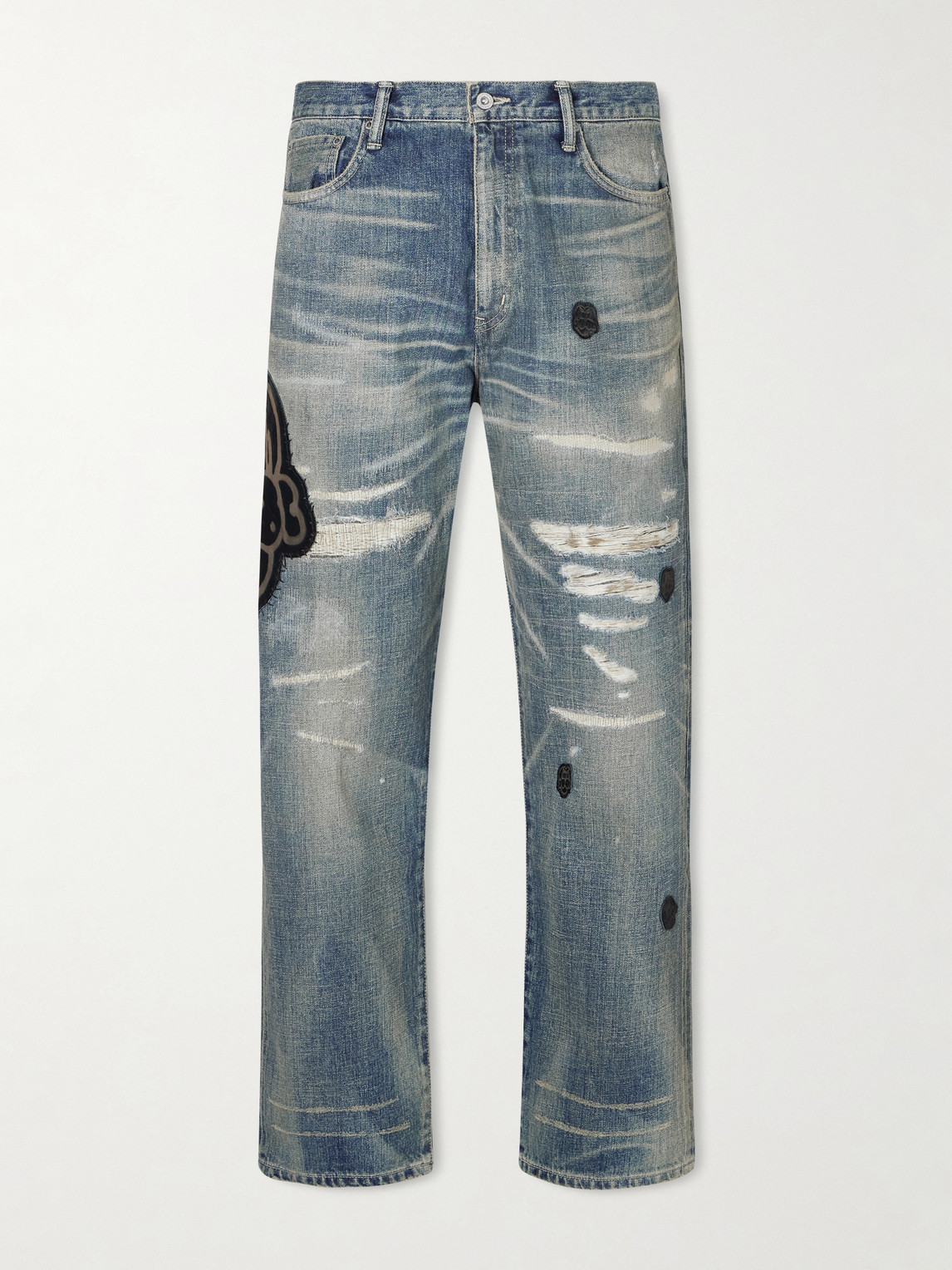 Neighborhood Chito avage Appliquéd Distressed traight-Leg Jeans - Men