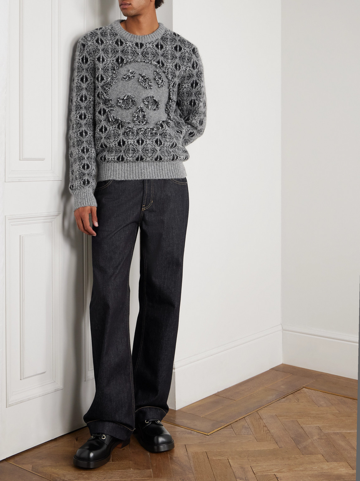 Alexander Mcqueen Fair Isle Knitted Sweater In Gray