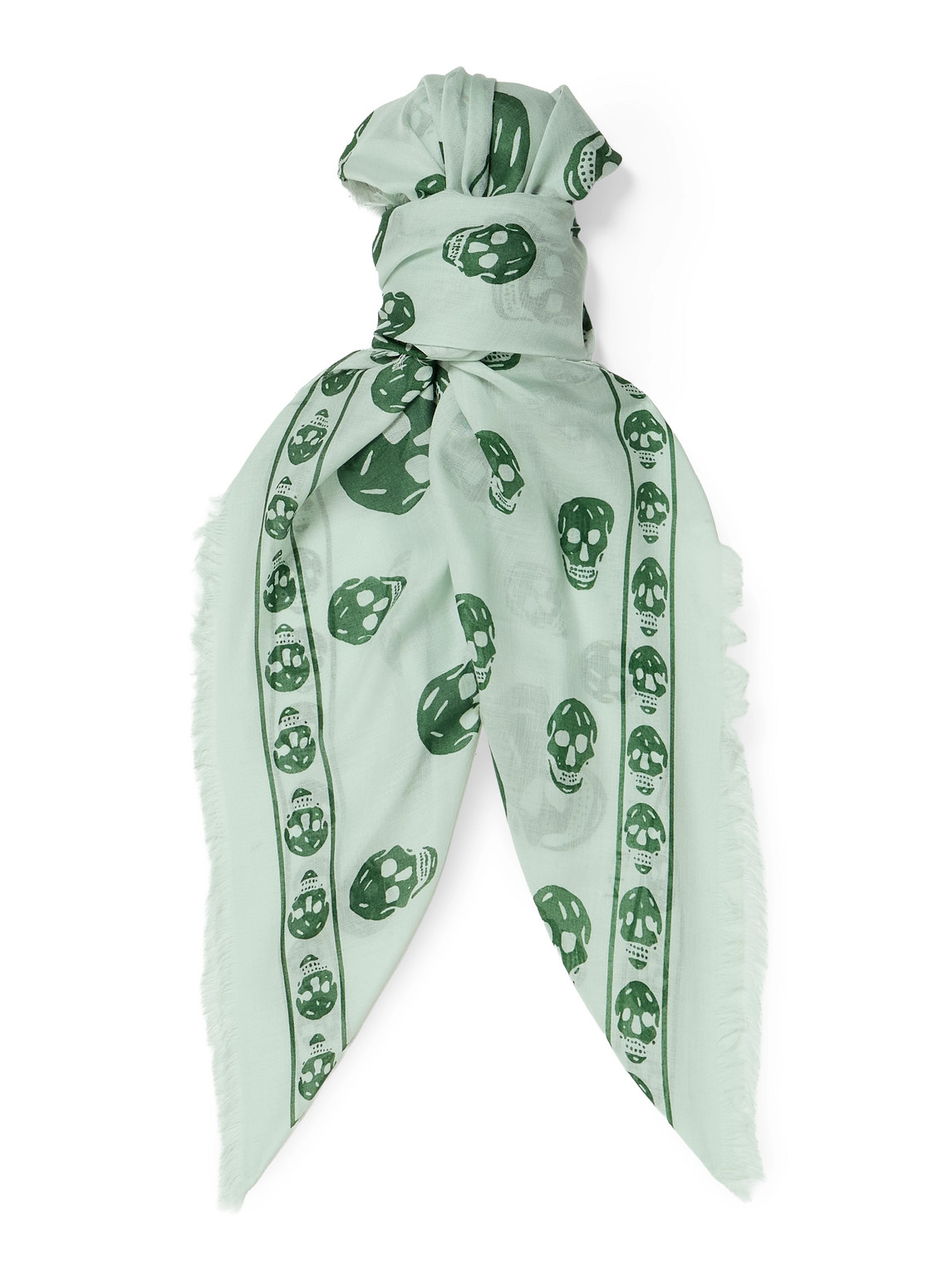 Alexander Mcqueen Fringed Printed Modal And Silk-blend Scarf In Green