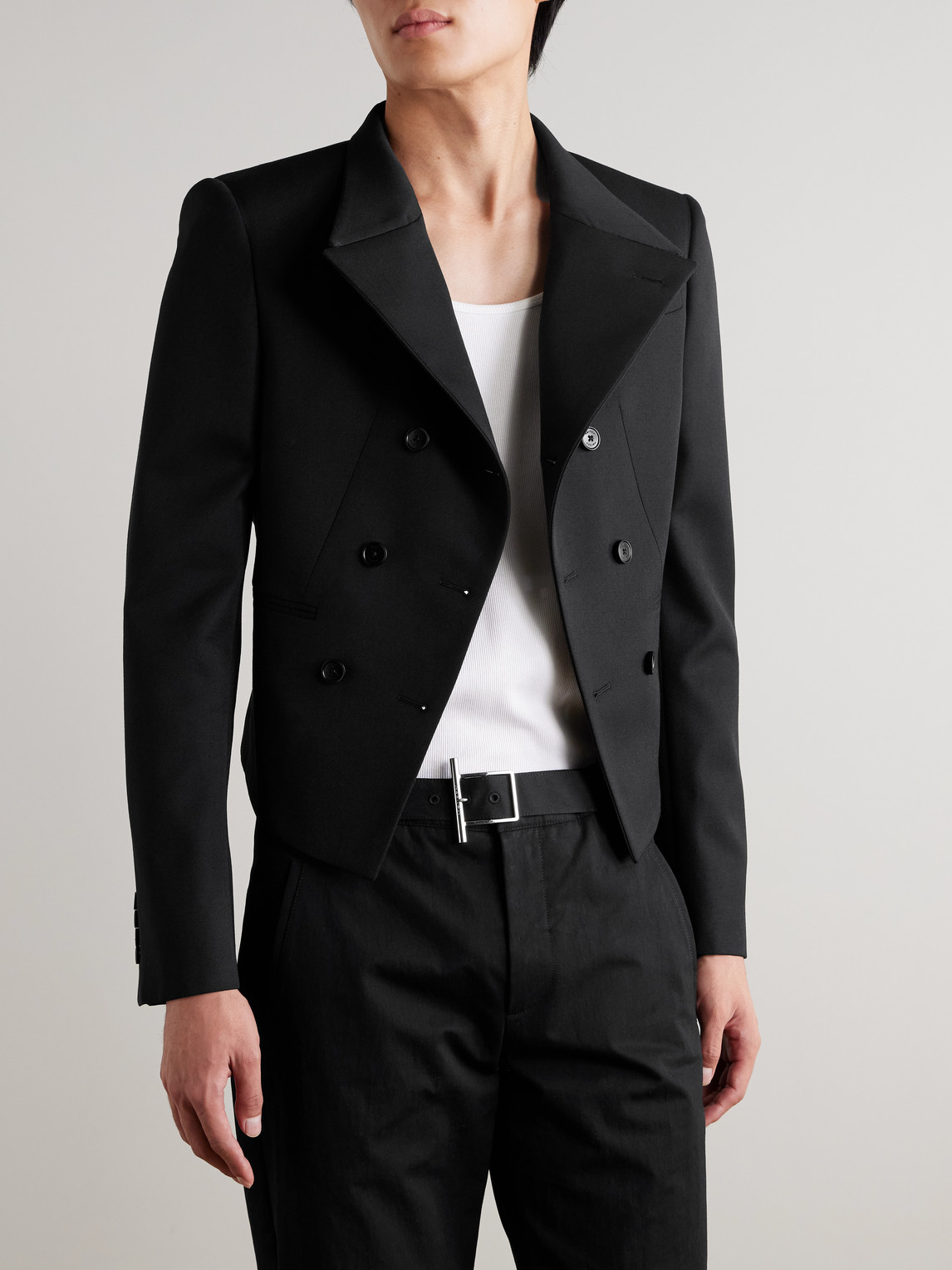 Alexander Mcqueen Double-breasted Asymmetric Wool-gabardine Blazer In Black
