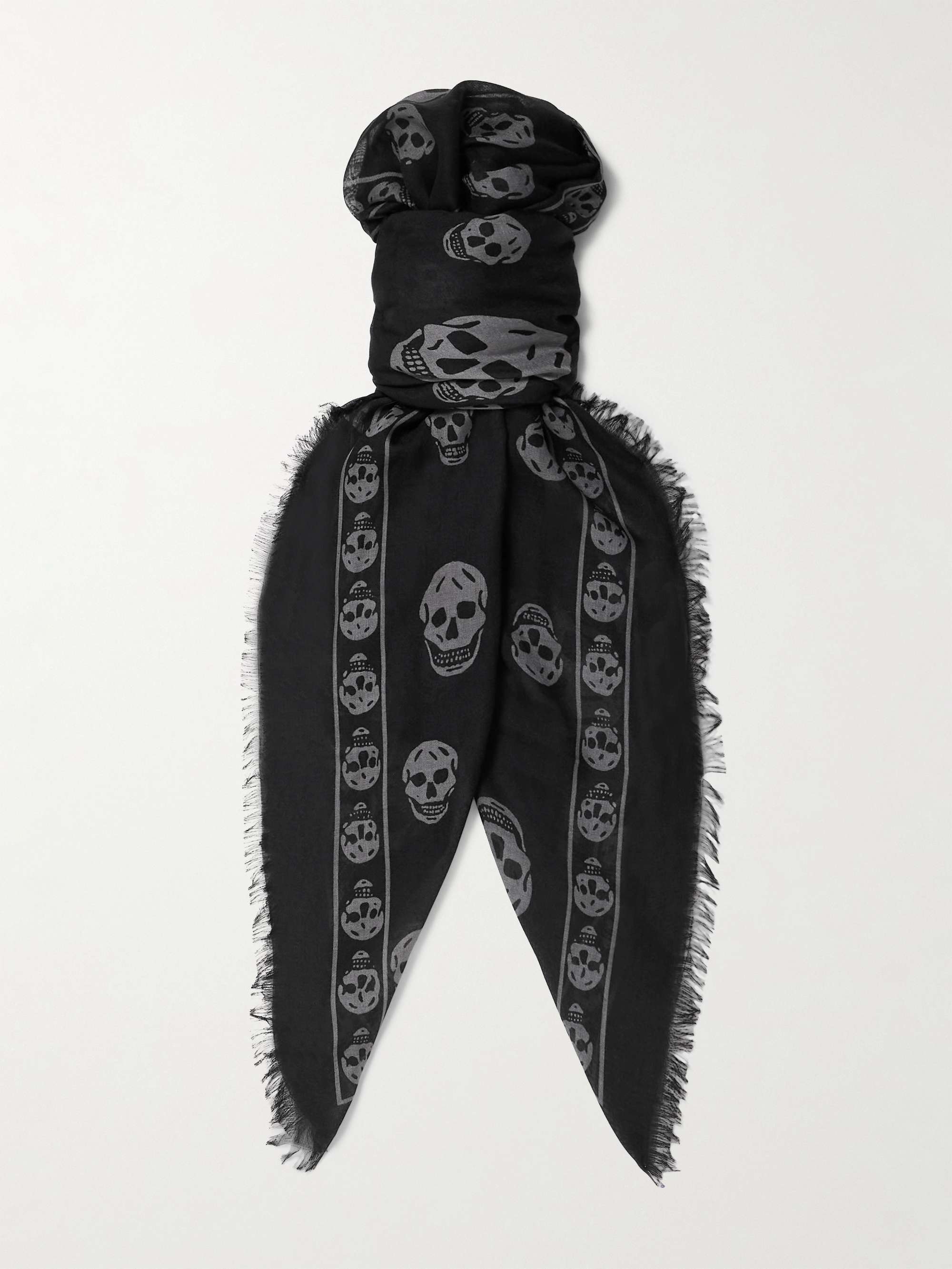 Alexander McQUEEN マフラー MCQUEEN Fringed Printed Modal and Silk-Blend Scarf for Men