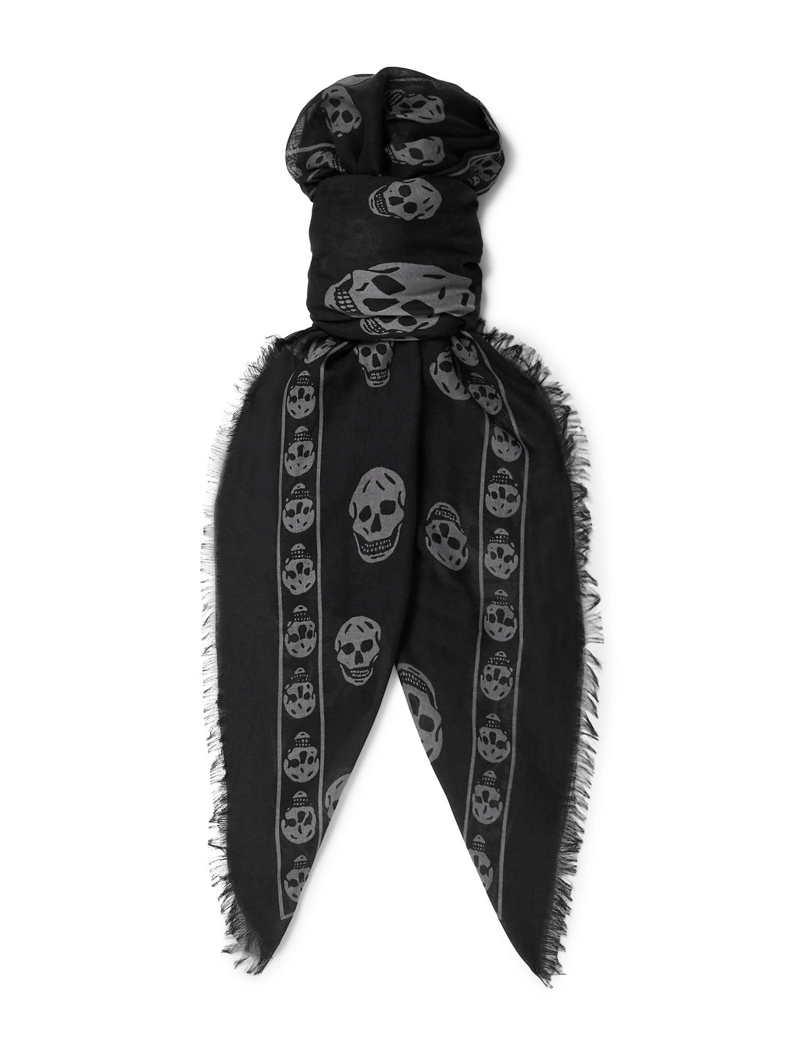 Alexander Mcqueen Fringed Printed Modal And Silk-blend Scarf In Black