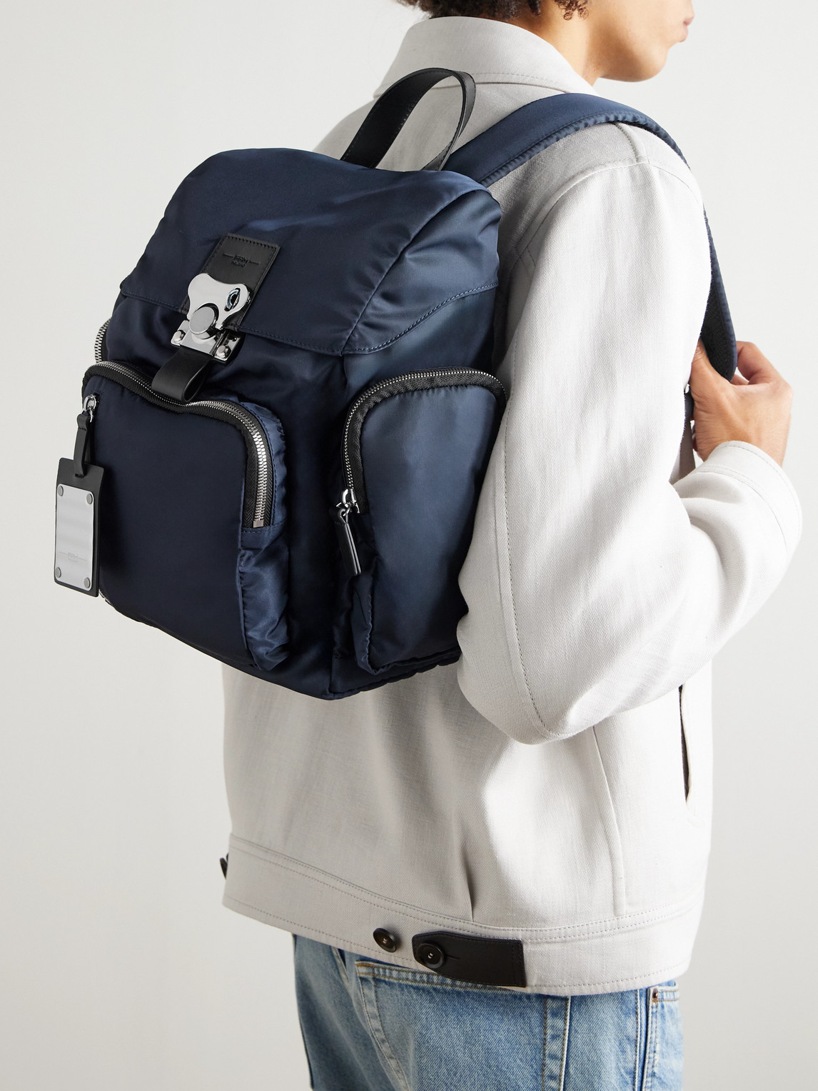 Fpm Milano Bank On The Road Butterfly Pc Small Leather-trimmed Econyl® Backpack In Blue