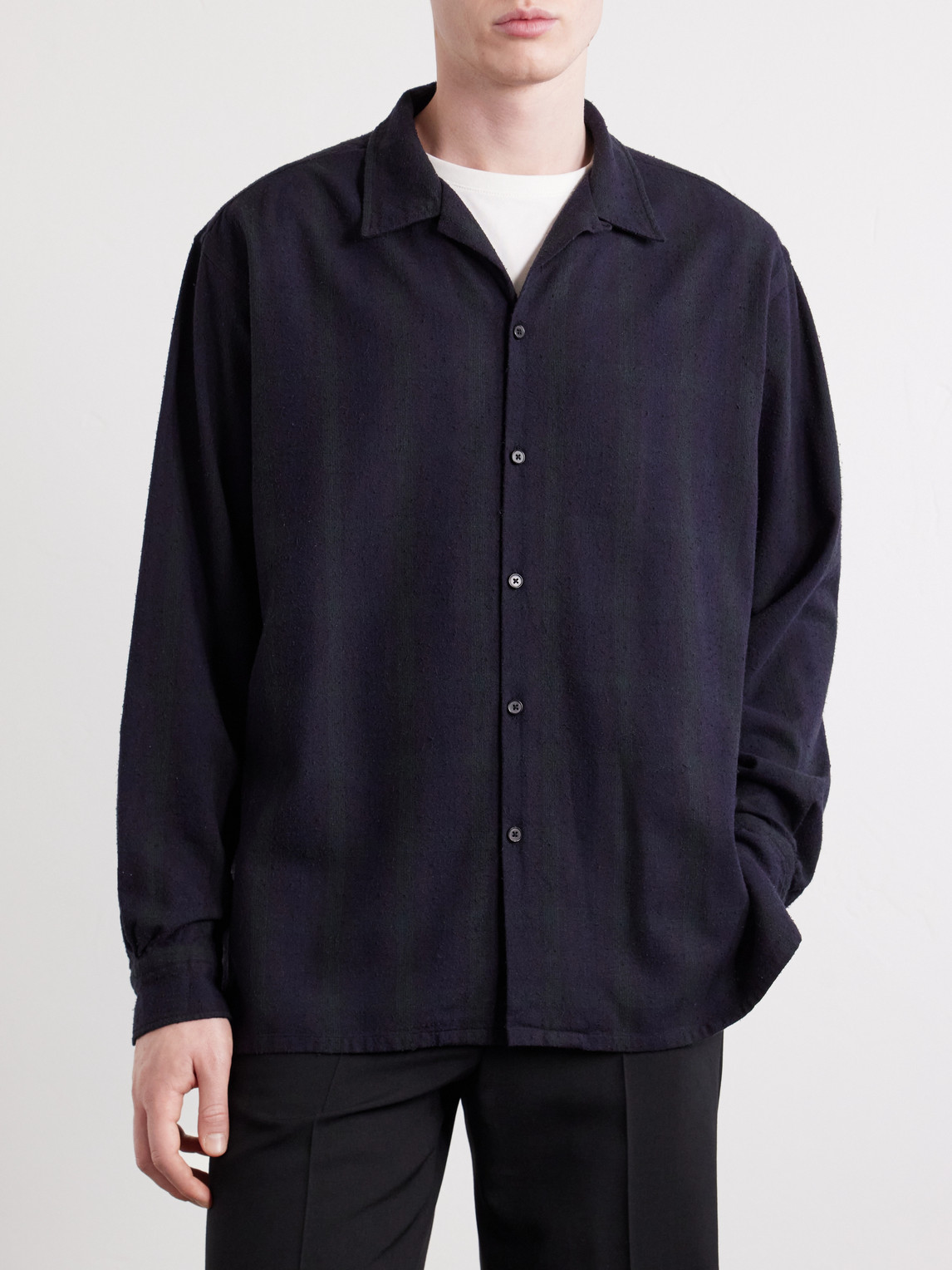  A.presse - Camp-collar Checked Silk Shirt - Men - Blue - 2 