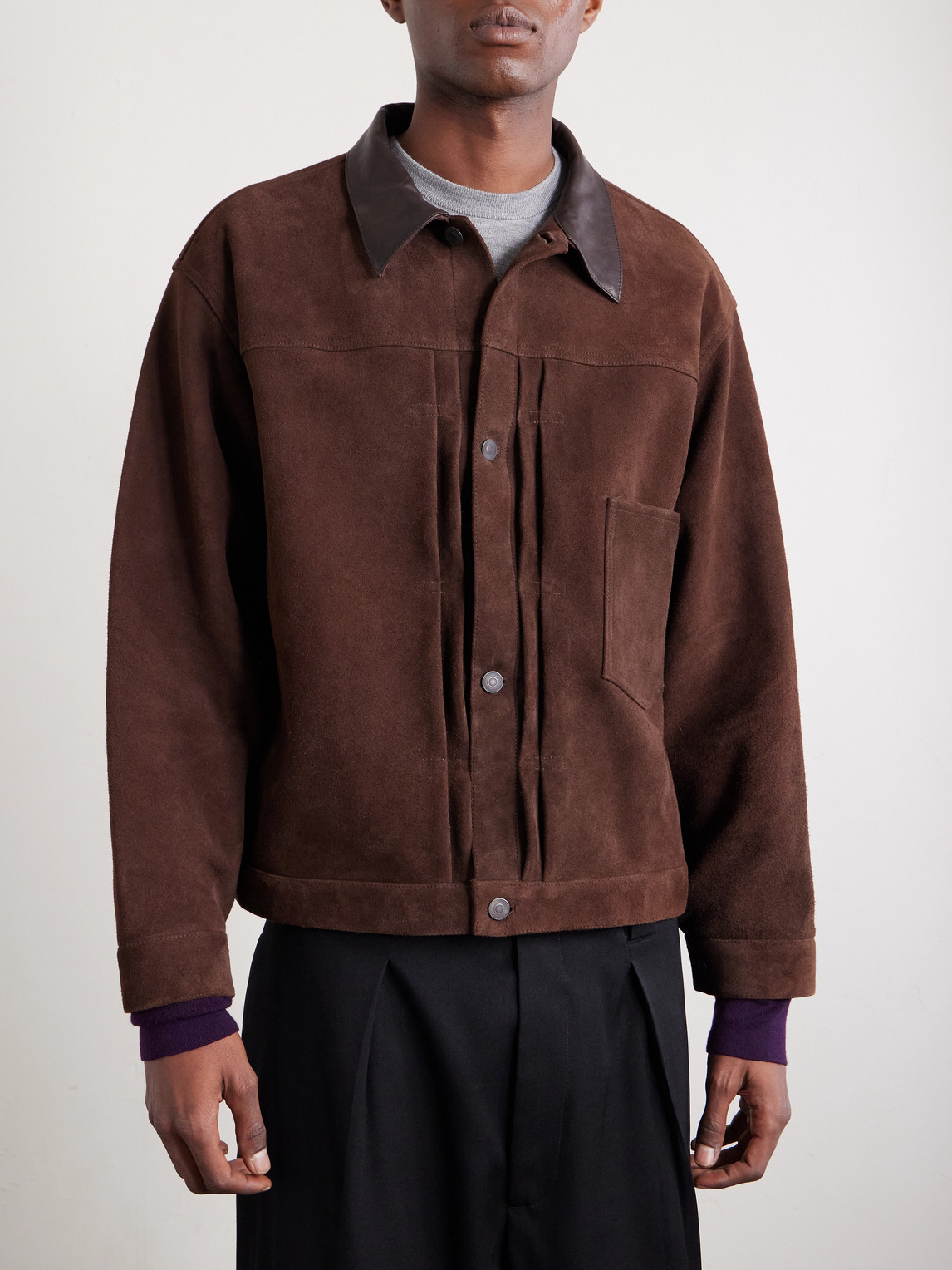  A.presse - Leather-trimmed Suede Jacket - Men - Brown - 1 