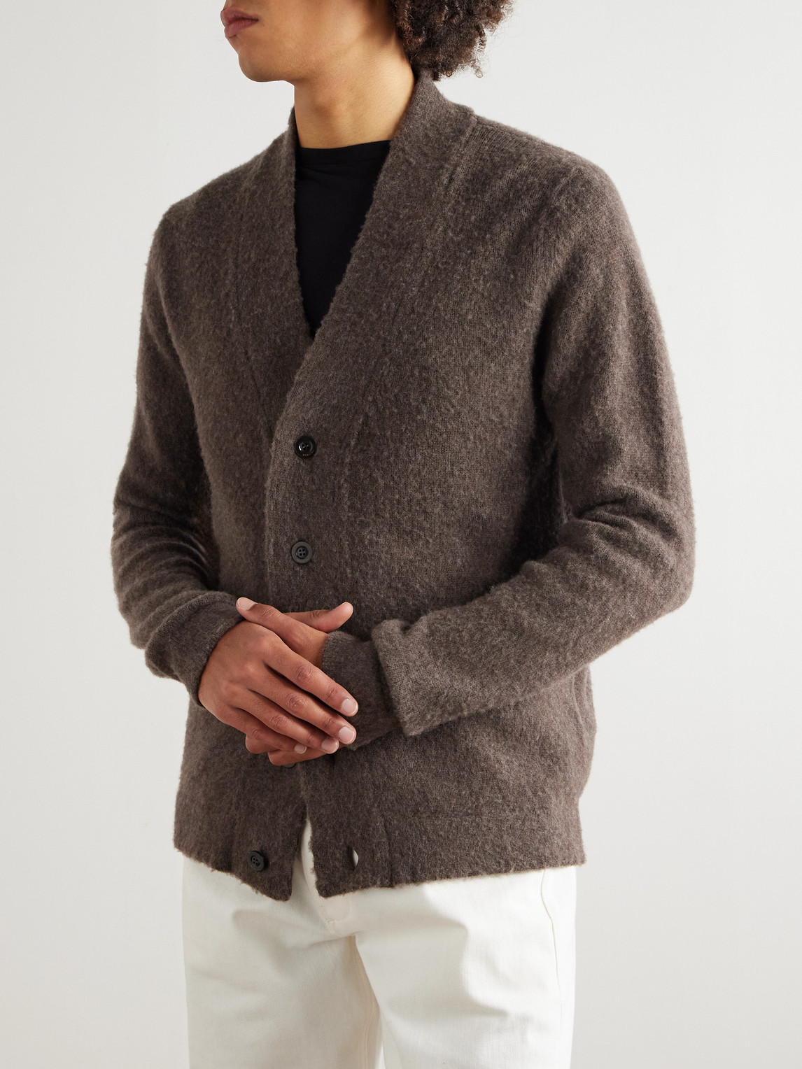Boglioli Brushed-virgin Wool And Cashmere-blend Cardigan In Brown