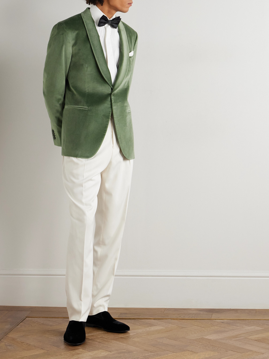 Boglioli Slim-fit Shawl-collar Cotton-blend Velvet Tuxedo Jacket In Green