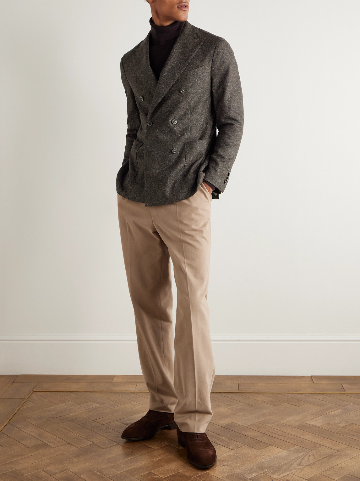 Boglioli Double-breasted Virgin Wool-blend Blazer In Brown