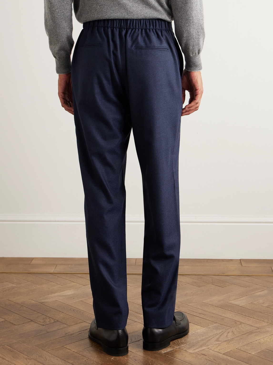 Boglioli Straight-leg Virgin Wool-flannel Drawstring Trousers In Blue