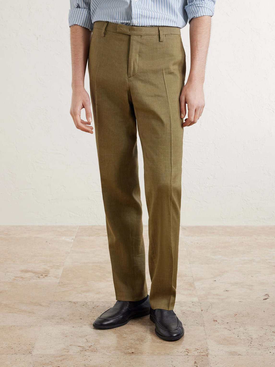  Boglioli - Wool And Linen-blend Straight Leg Trousers - Men - Green - It 46 