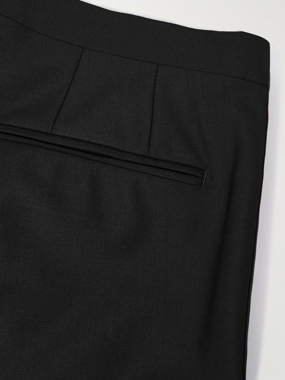 Boglioli Tapered Satin-trimmed Virgin Wool-blend Tuxedo Trousers In Black