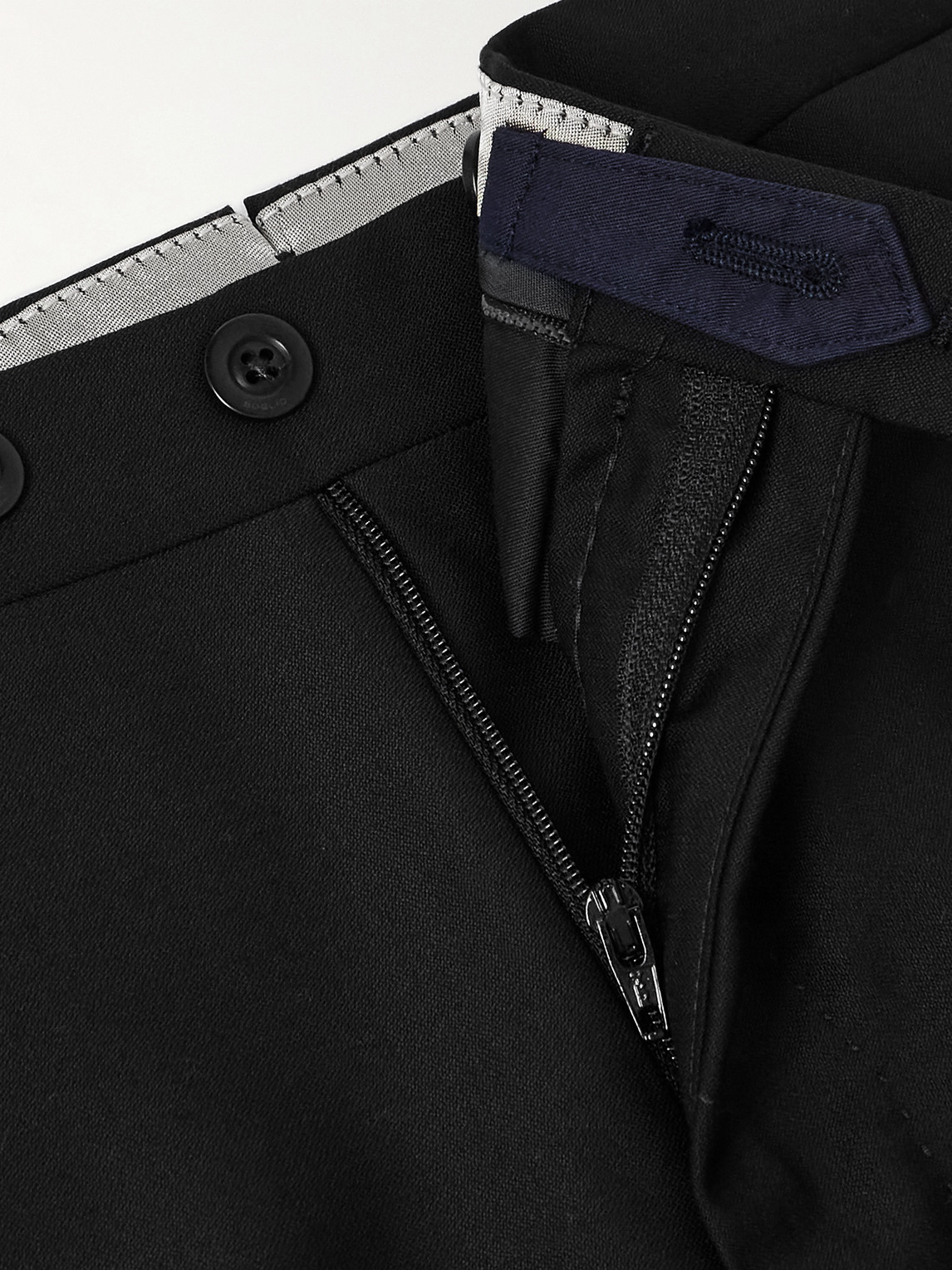 Boglioli Tapered Satin-trimmed Virgin Wool-blend Tuxedo Trousers In Black