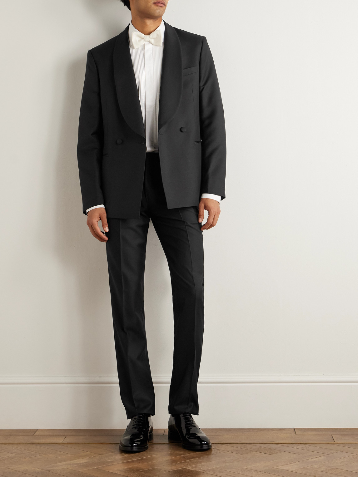 Boglioli Tapered Satin-trimmed Virgin Wool-blend Tuxedo Trousers In Black