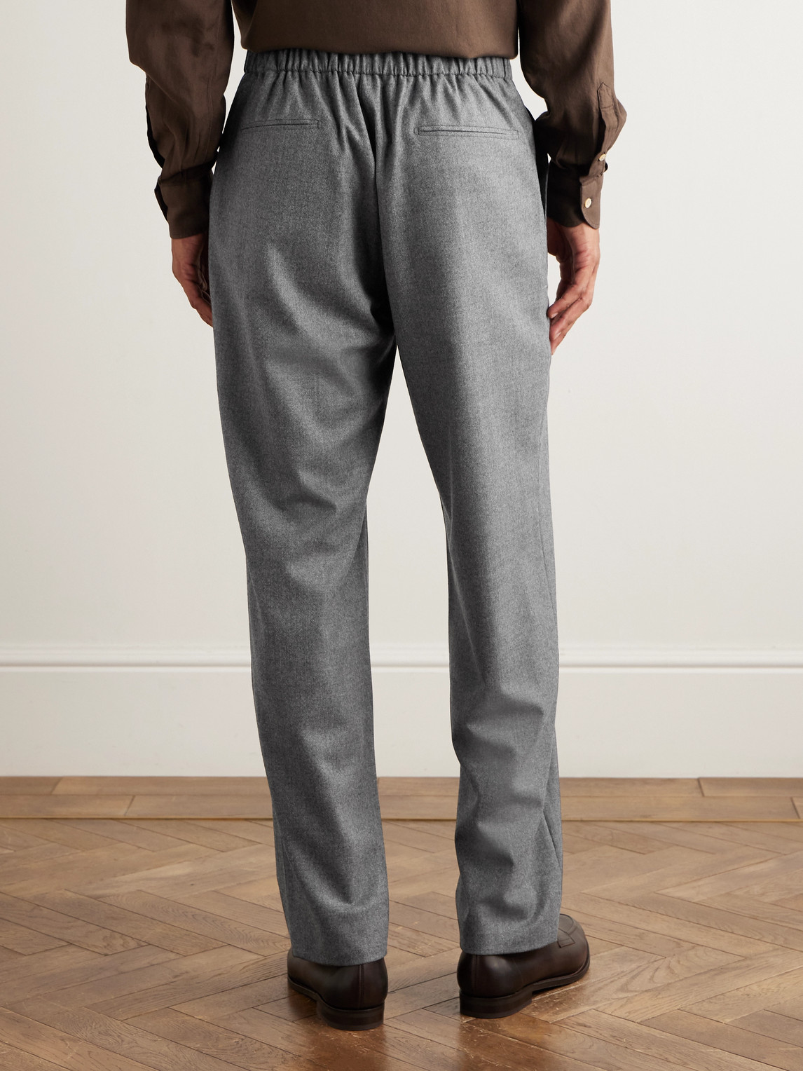 Boglioli Straight-leg Virgin Wool-flannel Drawstring Trousers In Gray