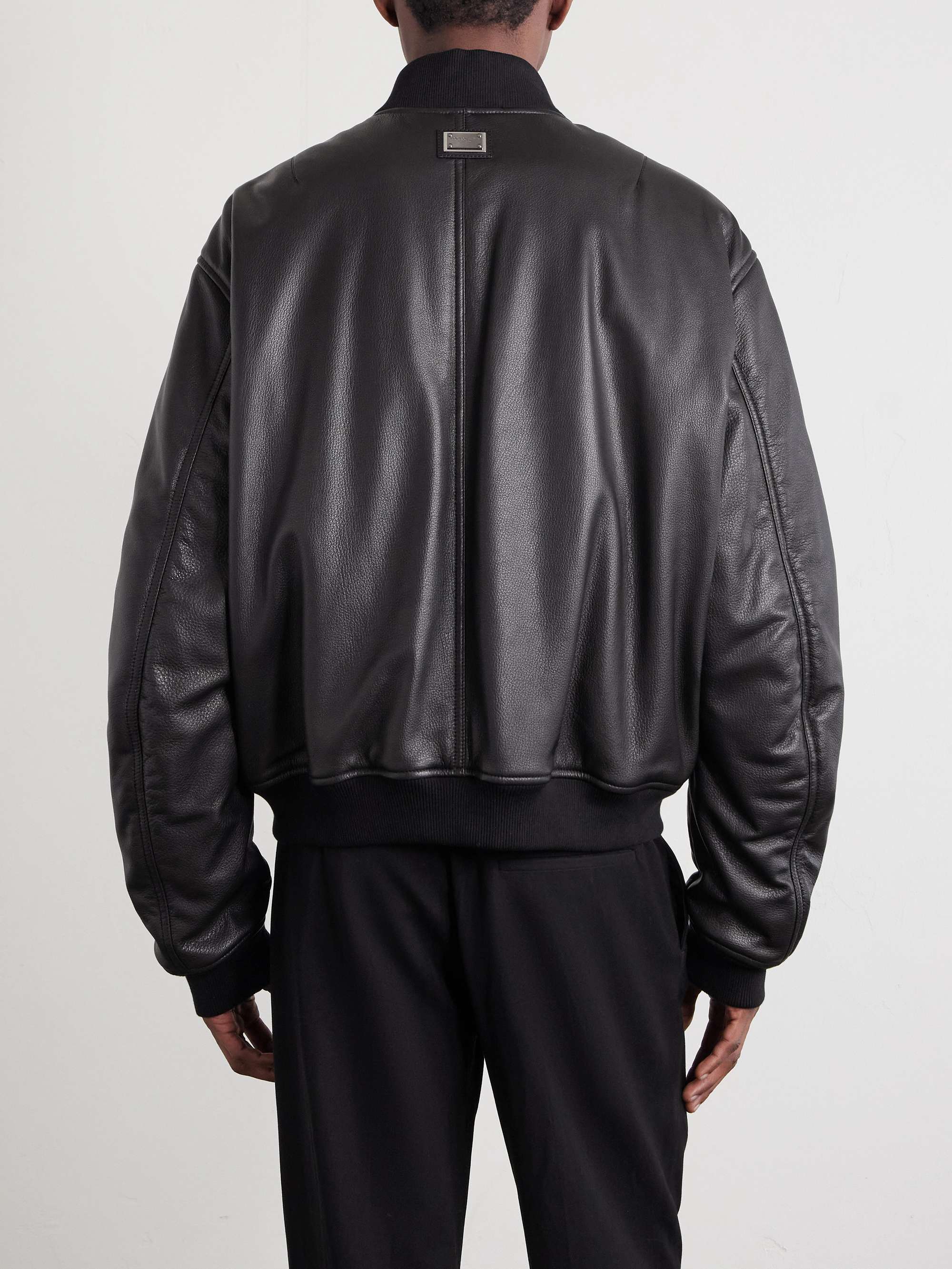 DOLCE&GABBANA Padded Full-Grain Leather Bomber Jacket for Men | MR
