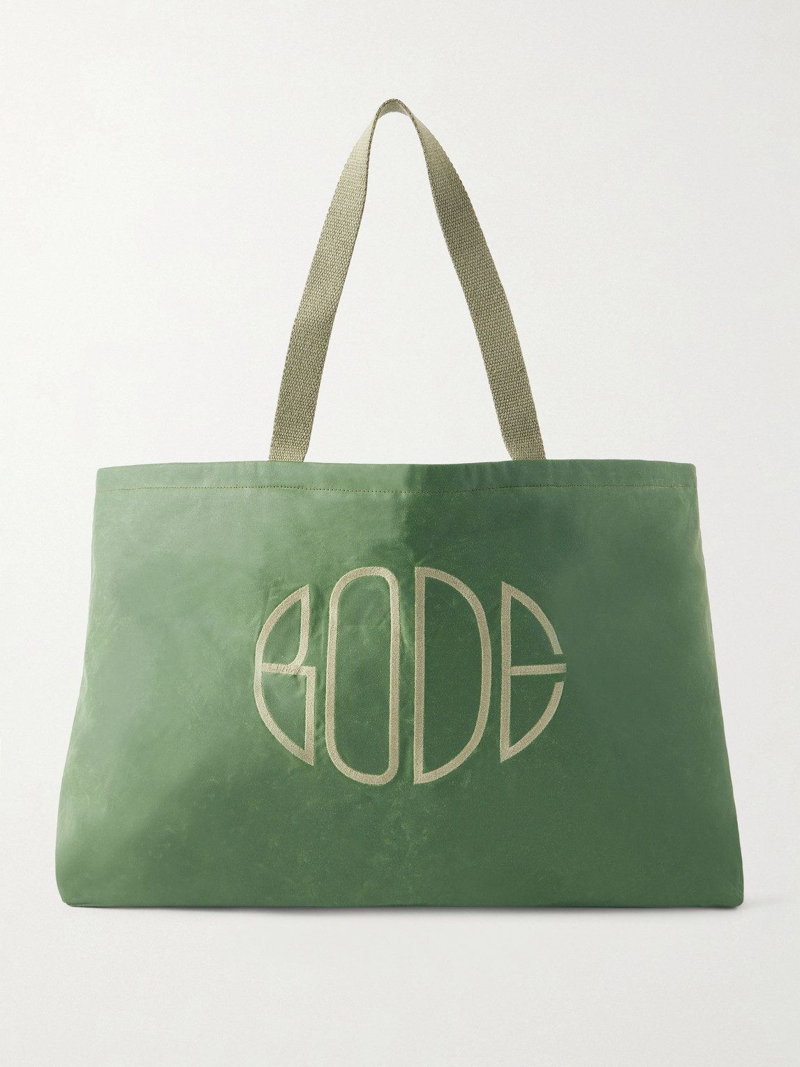 Bode Logo-embroidered Waxed-cotton Tote Bag In Green