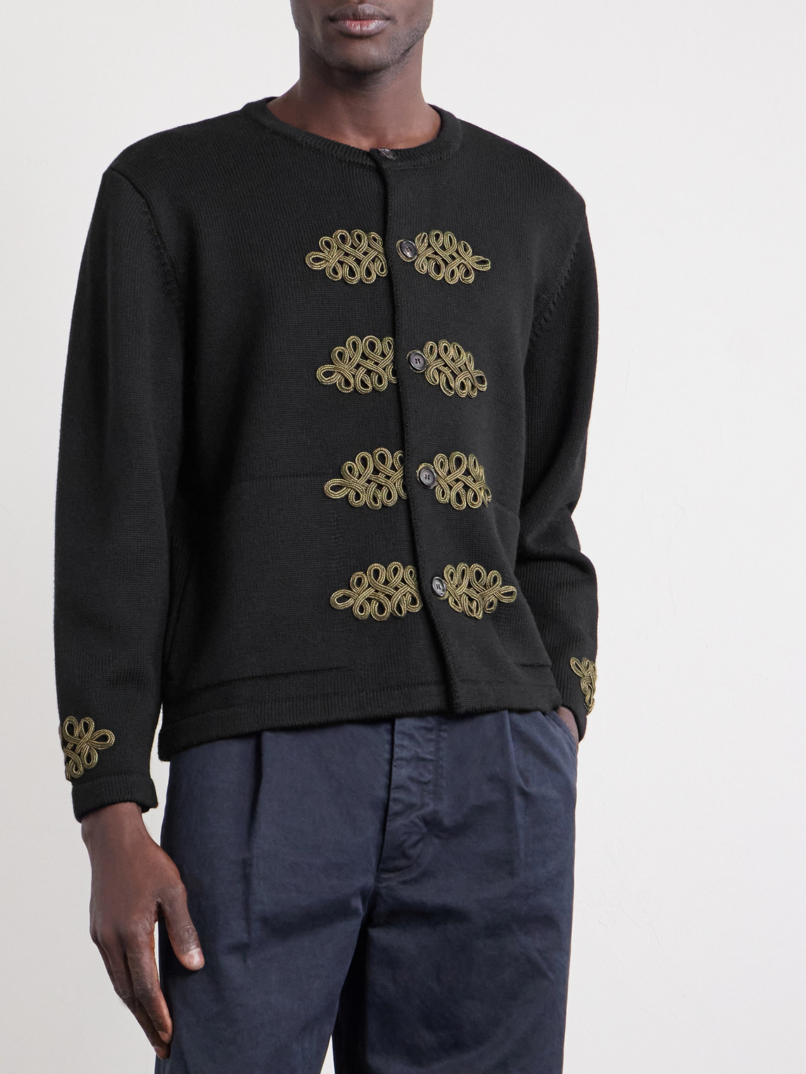  Bode - Bannister Appliquéd Virgin Wool Cardigan - Men - Black - M 