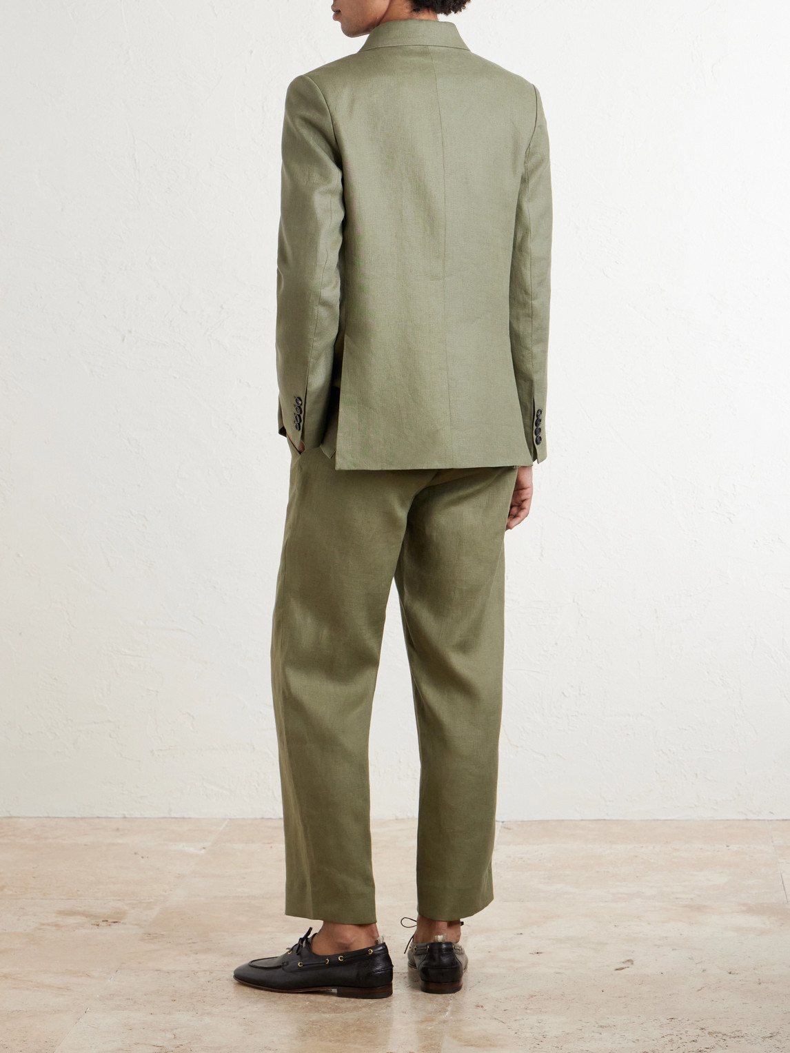 Bode Linen Double-breasted Blazer In Green