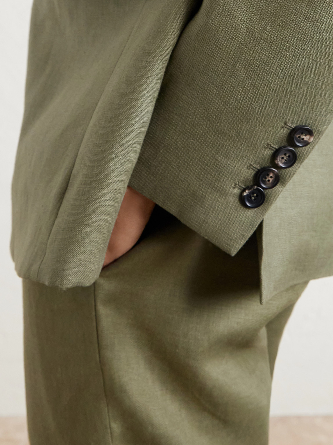 Bode Linen Double-breasted Blazer In Green