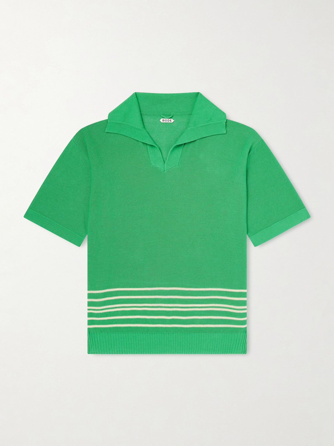Bode Bentgrass Striped Cotton Polo Shirt In Green