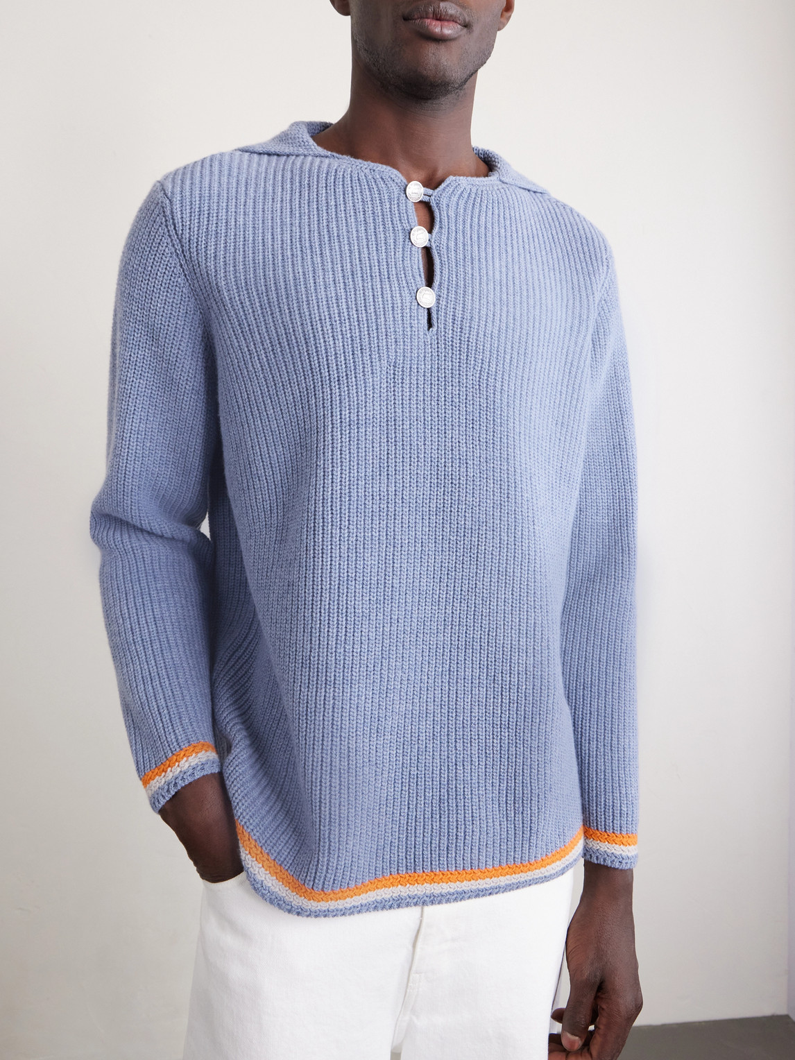 Bode Boat Deck Ribbed Virgin Wool Sweater In Blue